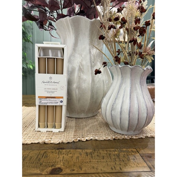 6pk Ribbed Flameless LED Taper Candles Honey - Hearth & Hand with Magnolia RARE - Picture 4 of 5